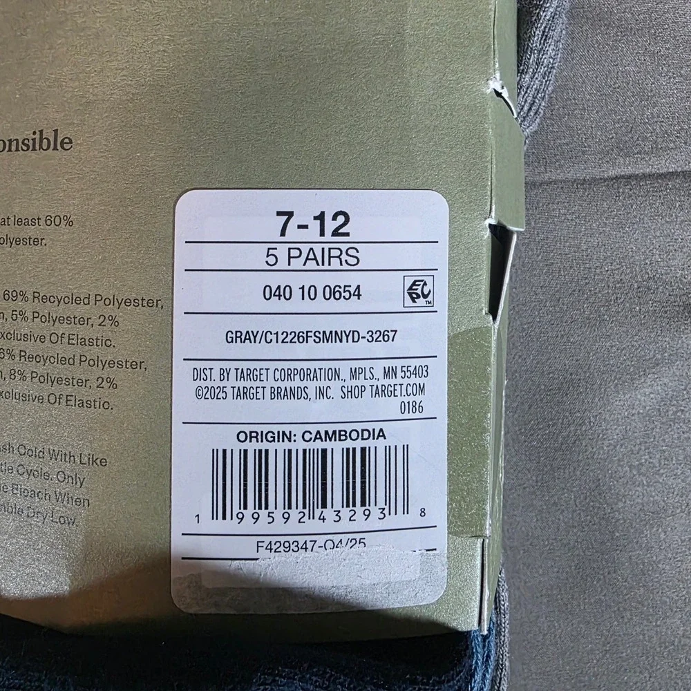 Goodfellow & Co Mens Crew Socks 5 Pair Pack Blue Grey Patterned Size 7-12 NEW